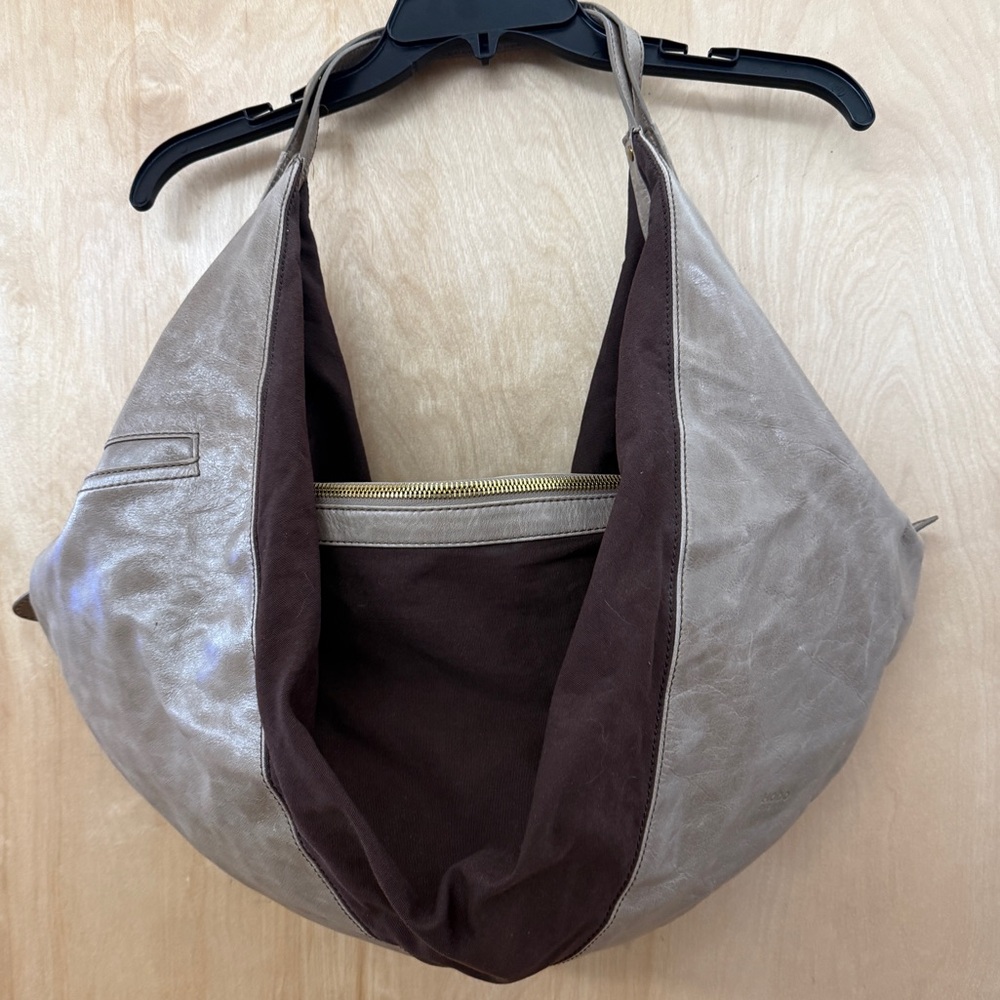 Rare Oversized Vintage Hobo International Canvas & Leather Slouchy Bag